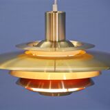 Danish XL hanging lamp in brass with orange / red accent, 1970s