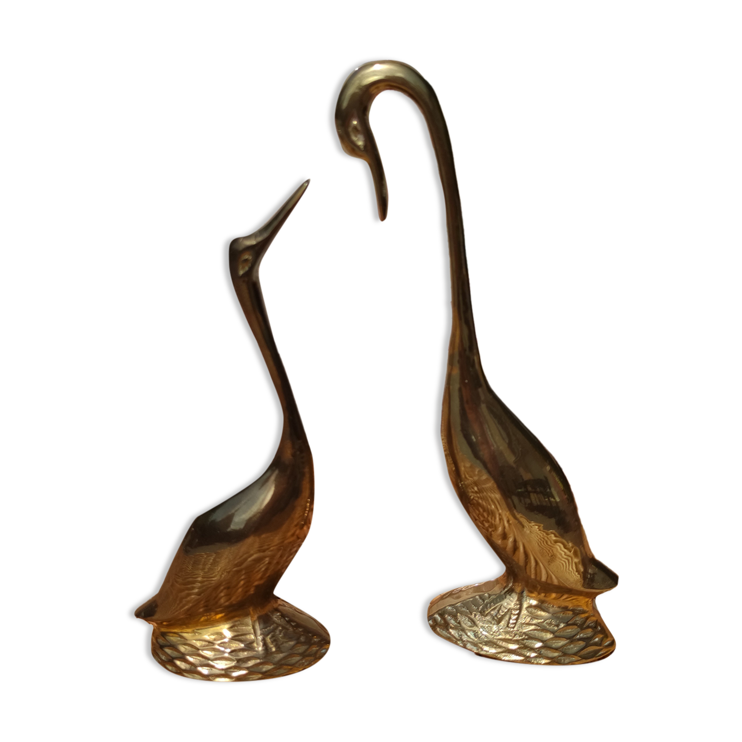 Duo of golden brass swans