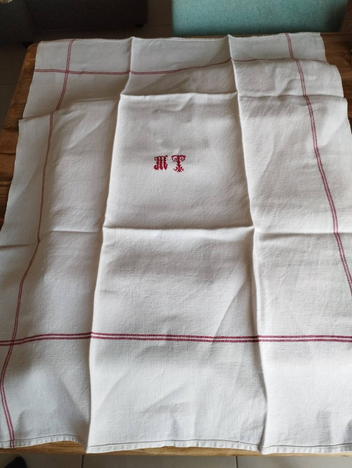 12 old shabby red tea towels monogram towel