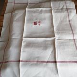 12 old shabby red tea towels monogram towel