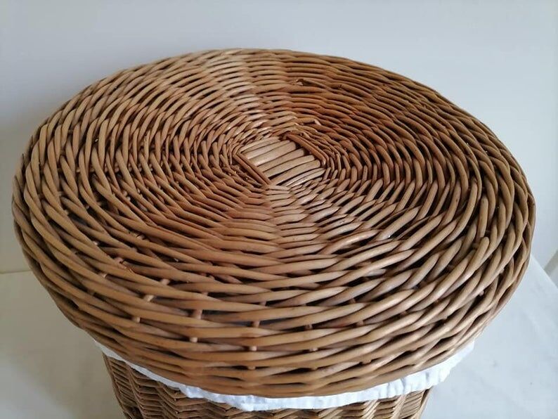 Vintage wicker laundry basket handmade in the 1970s
