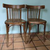 Set of 2 vintage wooden bistro chairs