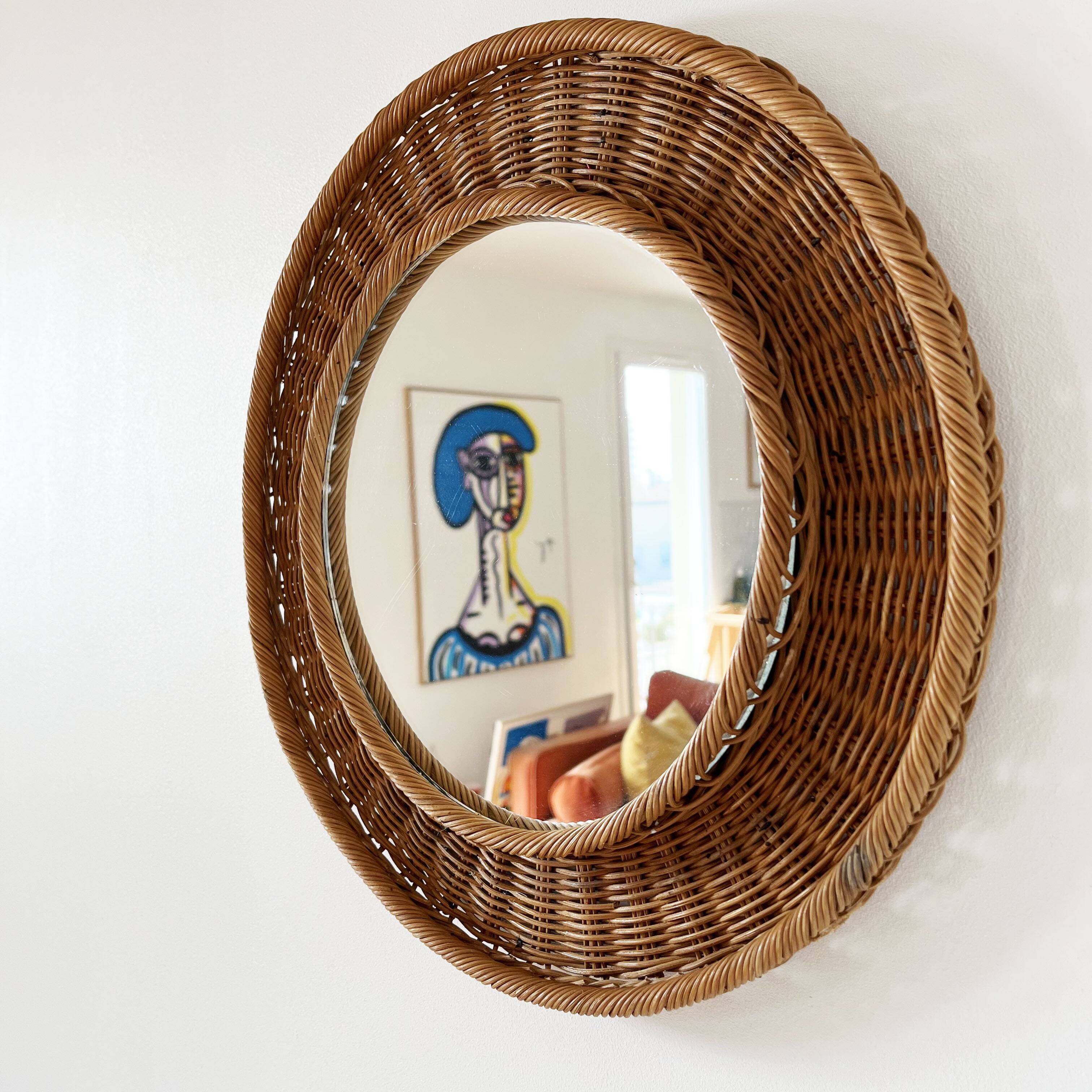 Round wicker mirror 1960