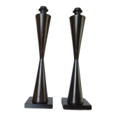 Paire de lampes diabolo en bois atelier lumen années 80