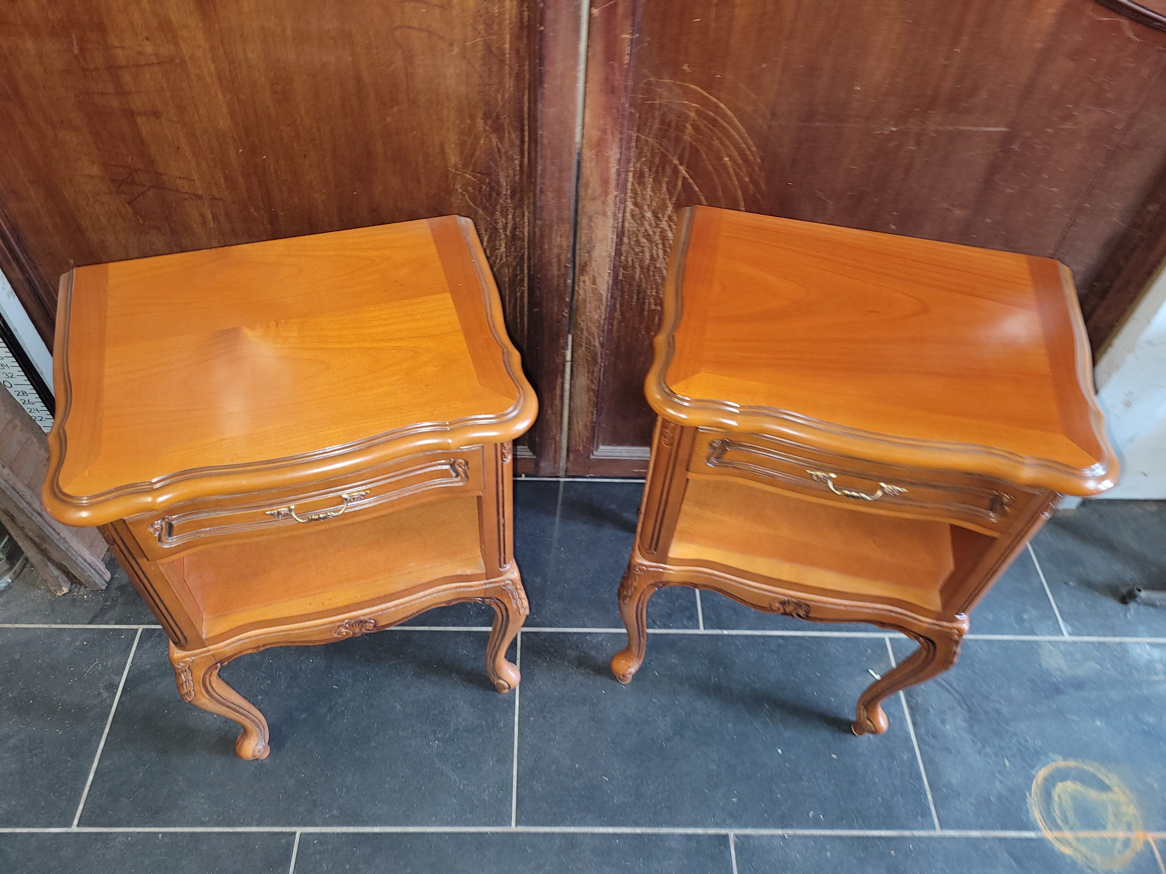 Pair of Louis XV style oak bedside table