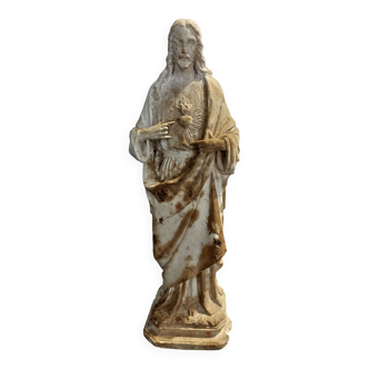 Statuette en plâtre XIXème Jésus-Christ sacré coeur