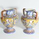 Large Hand-Painted Ceramic Double Handled Vases,  France, Set of 2