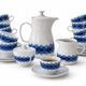 Service of 11 Coffee Cups and Saucers - 70s Design - White and Blue Porcelain