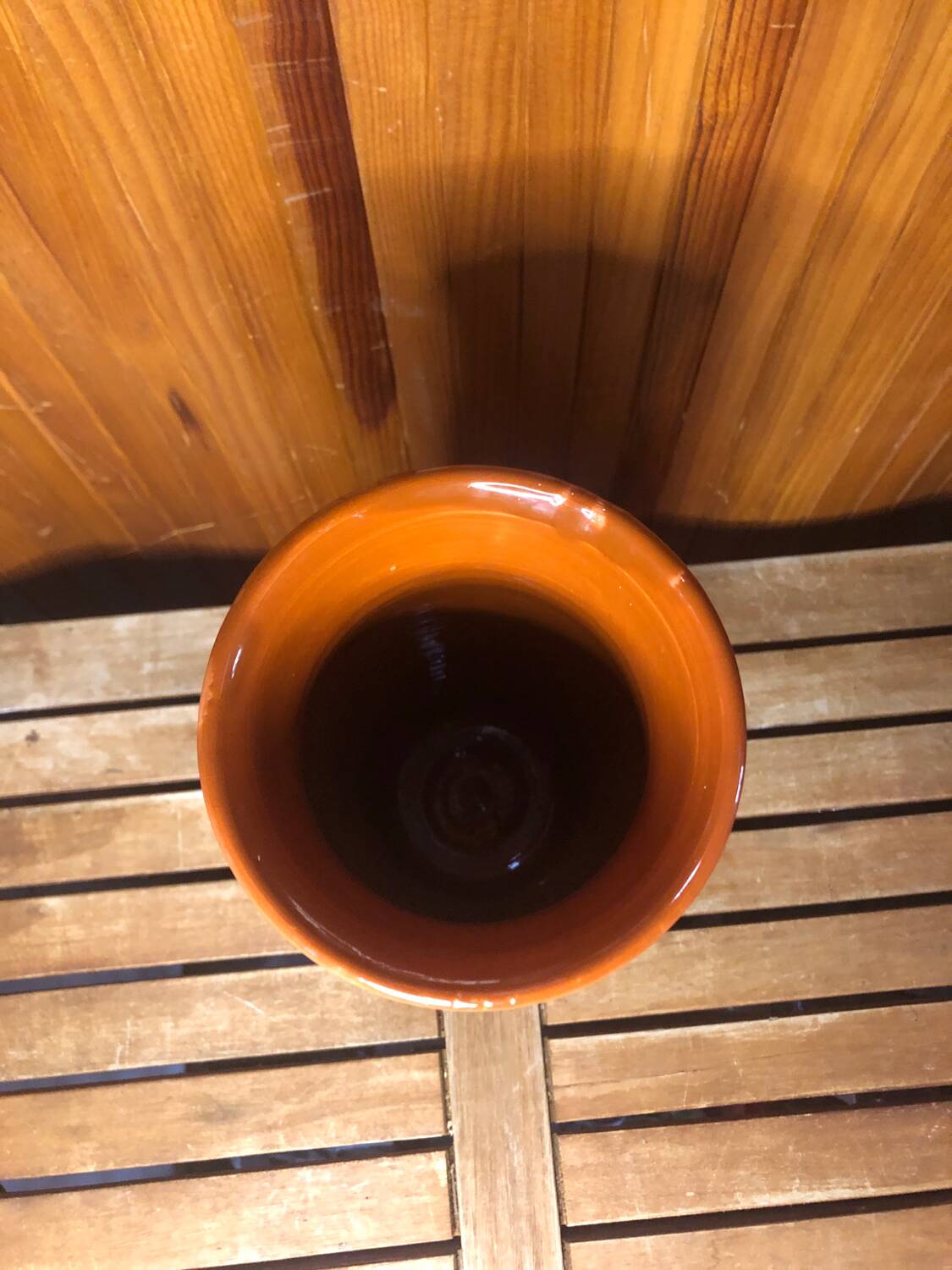 Old soulaines vase france ceramic brown & orange vintage #a393