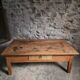 Antique cherry coffee table, rustic farmhouse table with drawer, circa 1750–1800.