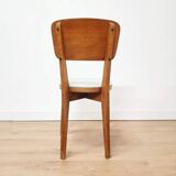 Set of 4 60s chairs in wood and white skai