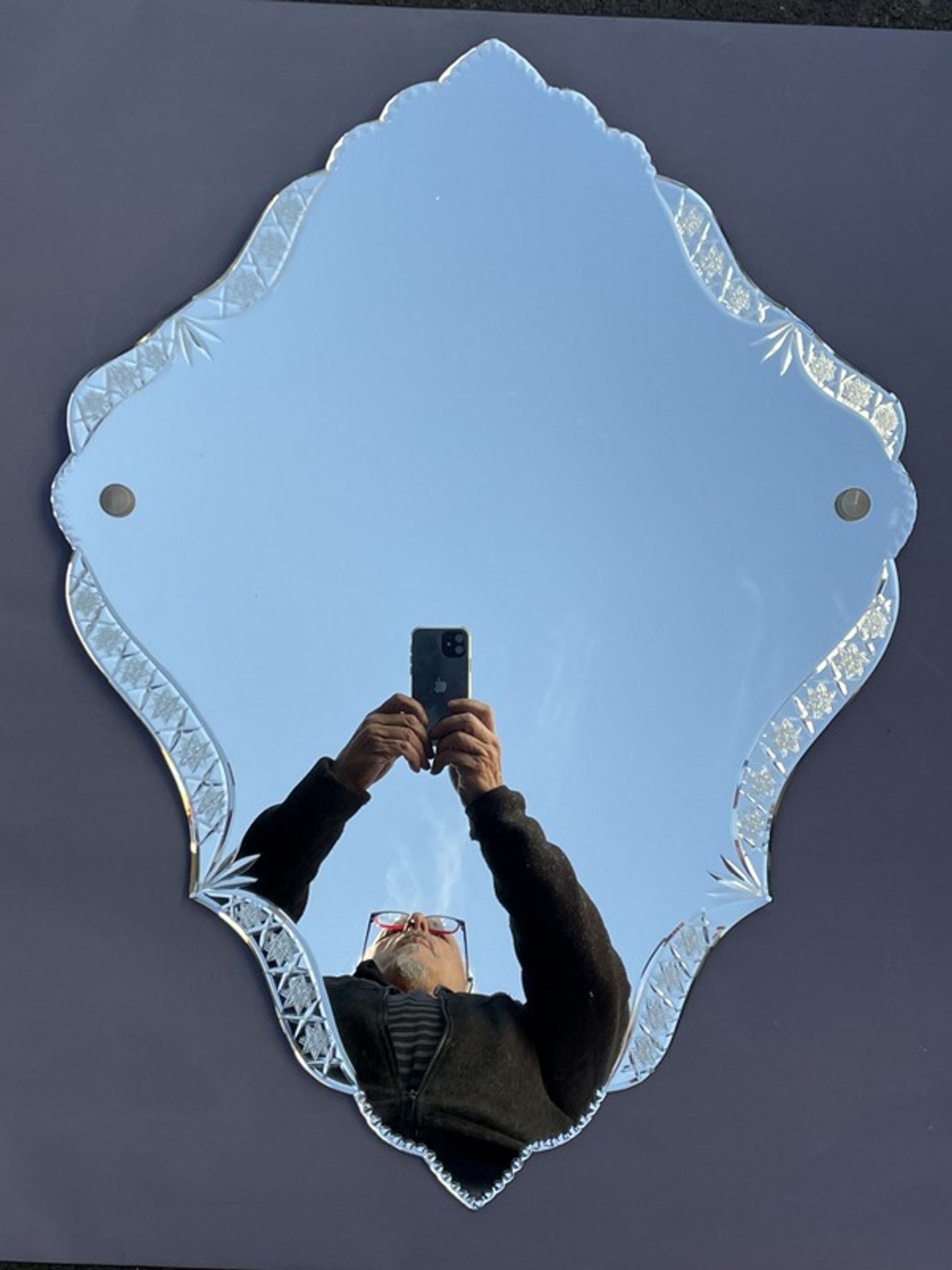 Mirror eventful shape bisauté carved chiseled Venetian mirror of Venice XXth