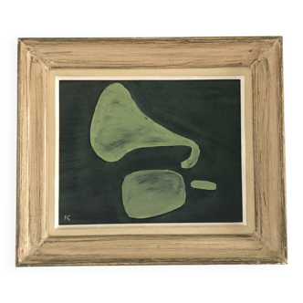 Tableau minimaliste vert sauge en relief avec cadre vintage pour déco murale