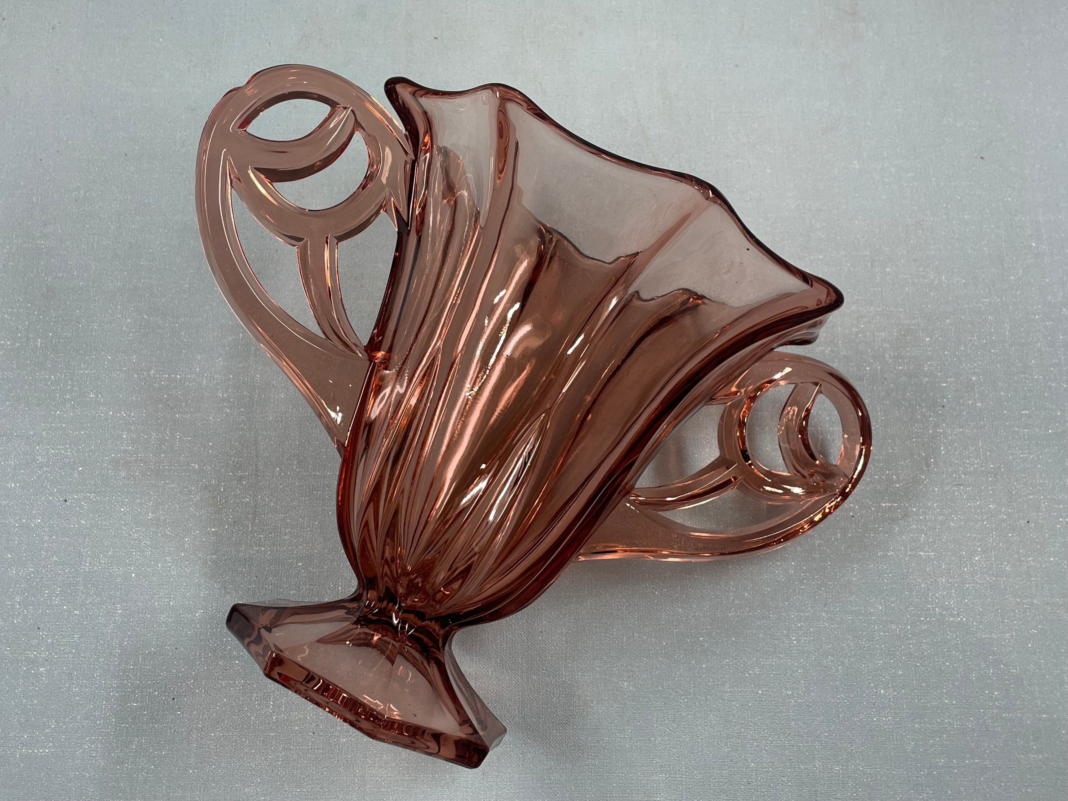 Old vase pink glass style cup with handles