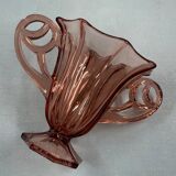 Vase ancien verre rose style coupe a anses