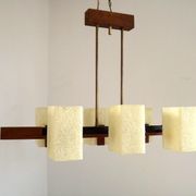 Super Retro 1960s Scandinavian Style 6 Light Teak Bass & Perspex Chandelier