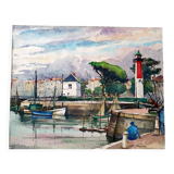 André Duculty (1912-1990) Watercolor on paper "Fishing port in the Mediterranean" Signed below