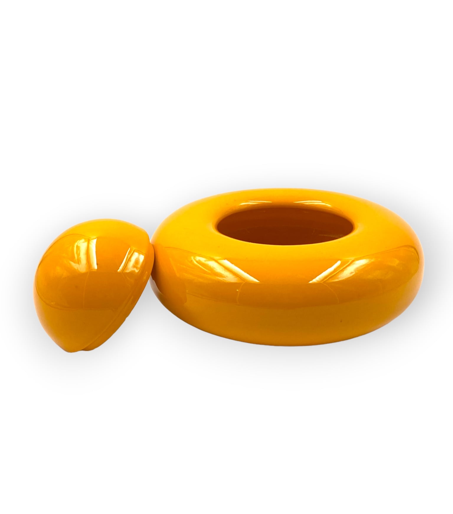 Sergio Asti, Yellow ceramic sculpture / box, Gabbianelli Italy ca. 1971