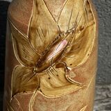 Vintage 1950s ceramic vase with floral decoration - signed Vallauris H 20 cm