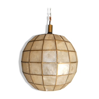 Chandelier / Suspension Philippine Mother-of-Pearl Ball and Brass circa 1970 XXL