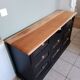 Buffet teck meuble 9 tiroirs en bois brut