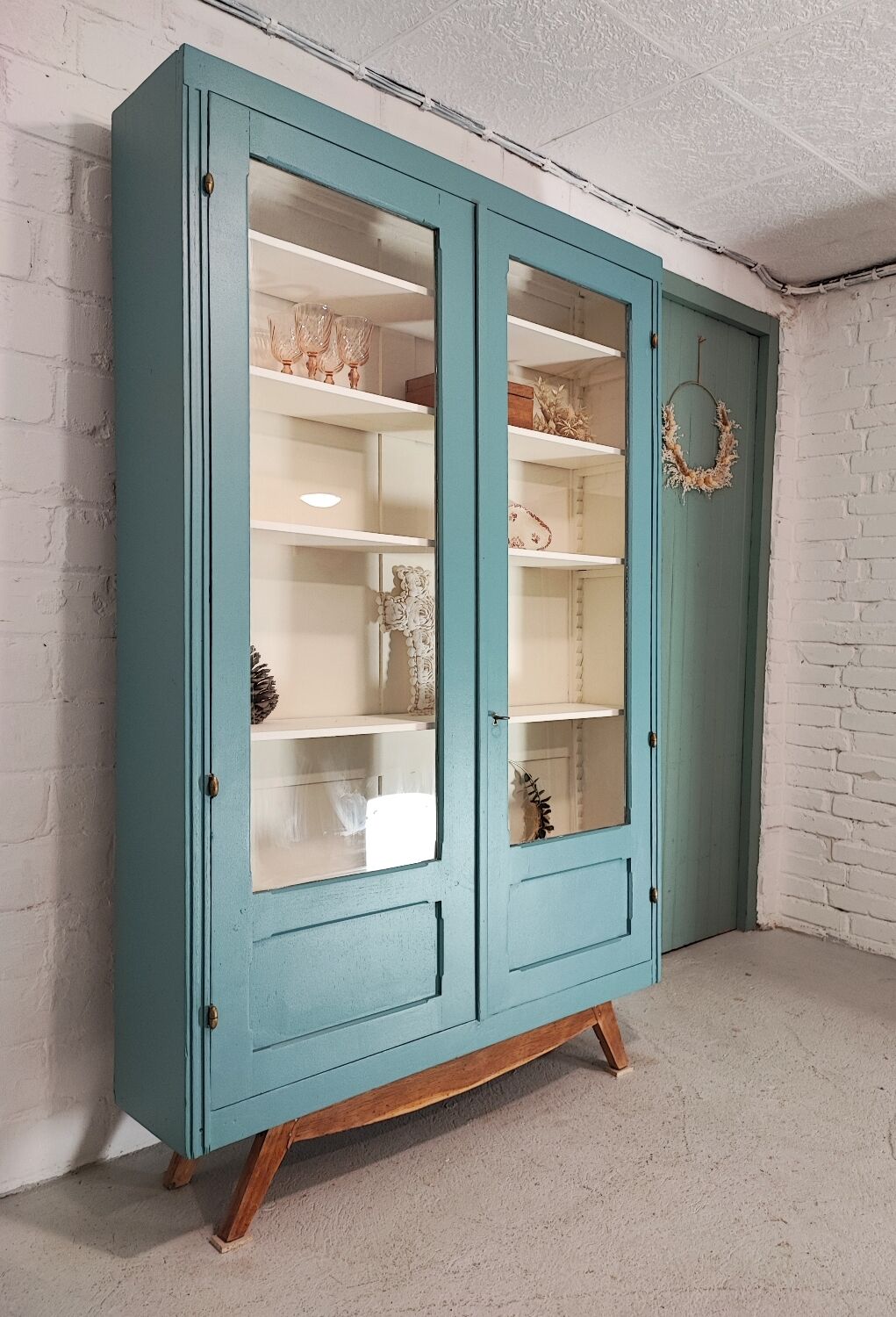 Blue vintage bookcase