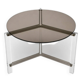 Vintage round coffee table in smoked glass and plexiglass – 1970s