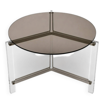 Vintage round coffee table in smoked glass and plexiglass – 1970s