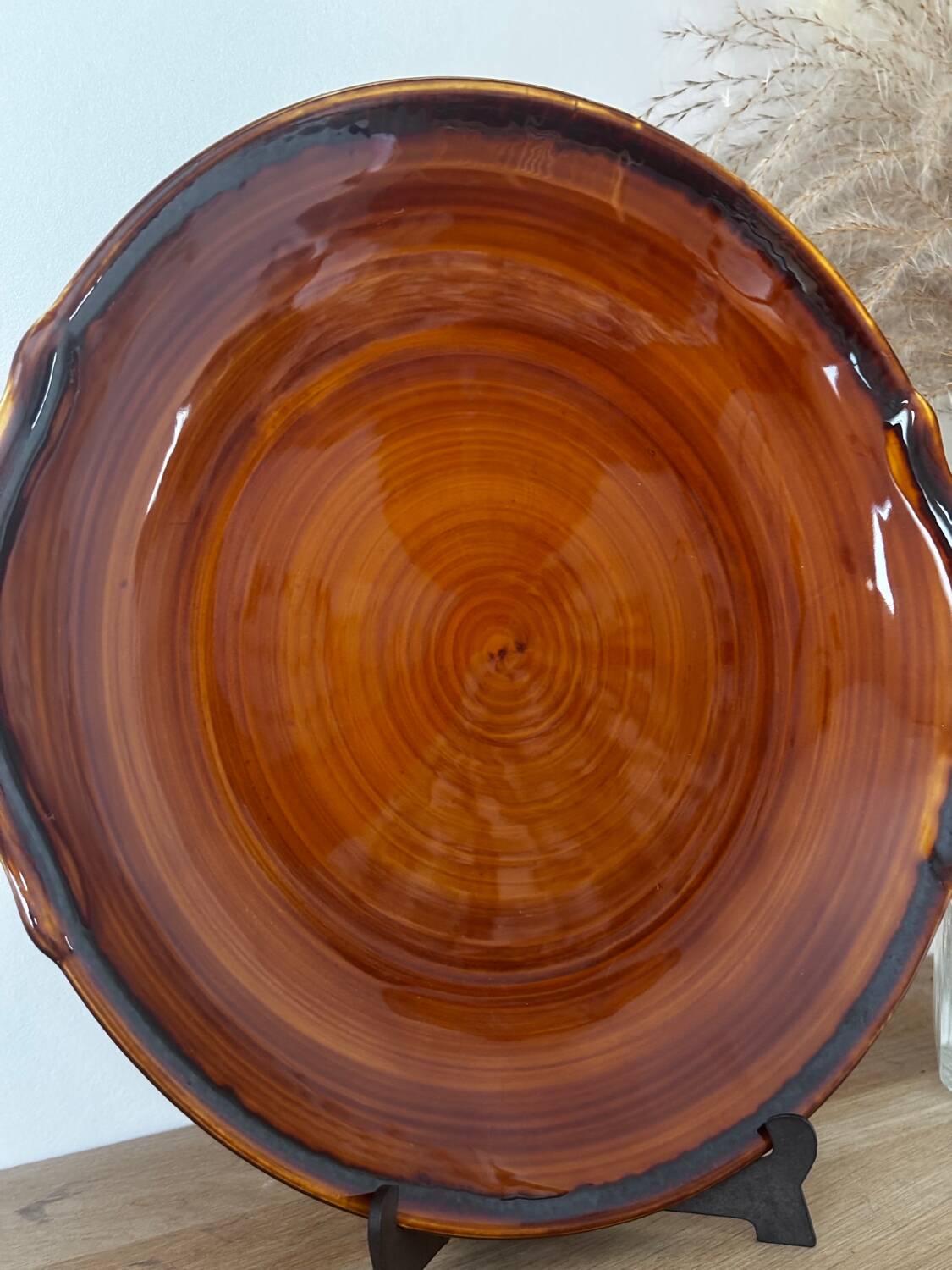 Vintage large serving plate brown honey Luneville