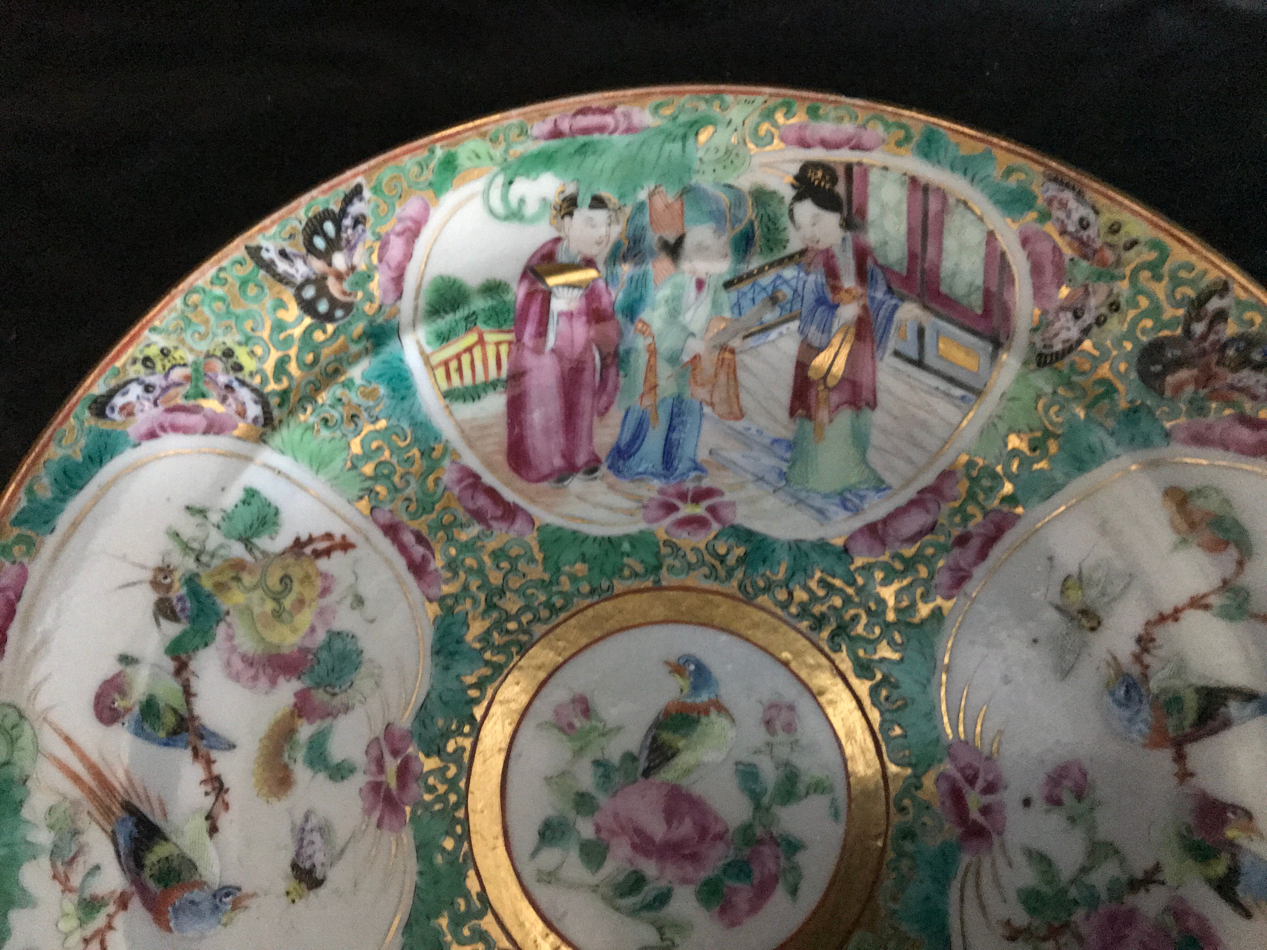 Canton porcelain plate - Character and Bird Decoration - China - 19th Century