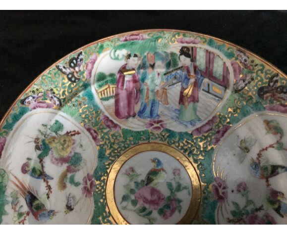 Assiette Canton - Porcelaine - décor de personnages et d'oiseaux - Chine -  XIXe siècle | Selency