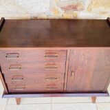 Large vintage chest of drawers with four drawers and one door in oak, circa 1960s