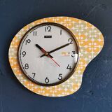 Vintage formica clock silent asymmetrical wall pendulum "DMS green orange"