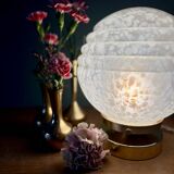 Vintage Art Deco globe table lamp in white Clichy glass