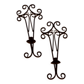 Pair of vintage black metal sconces