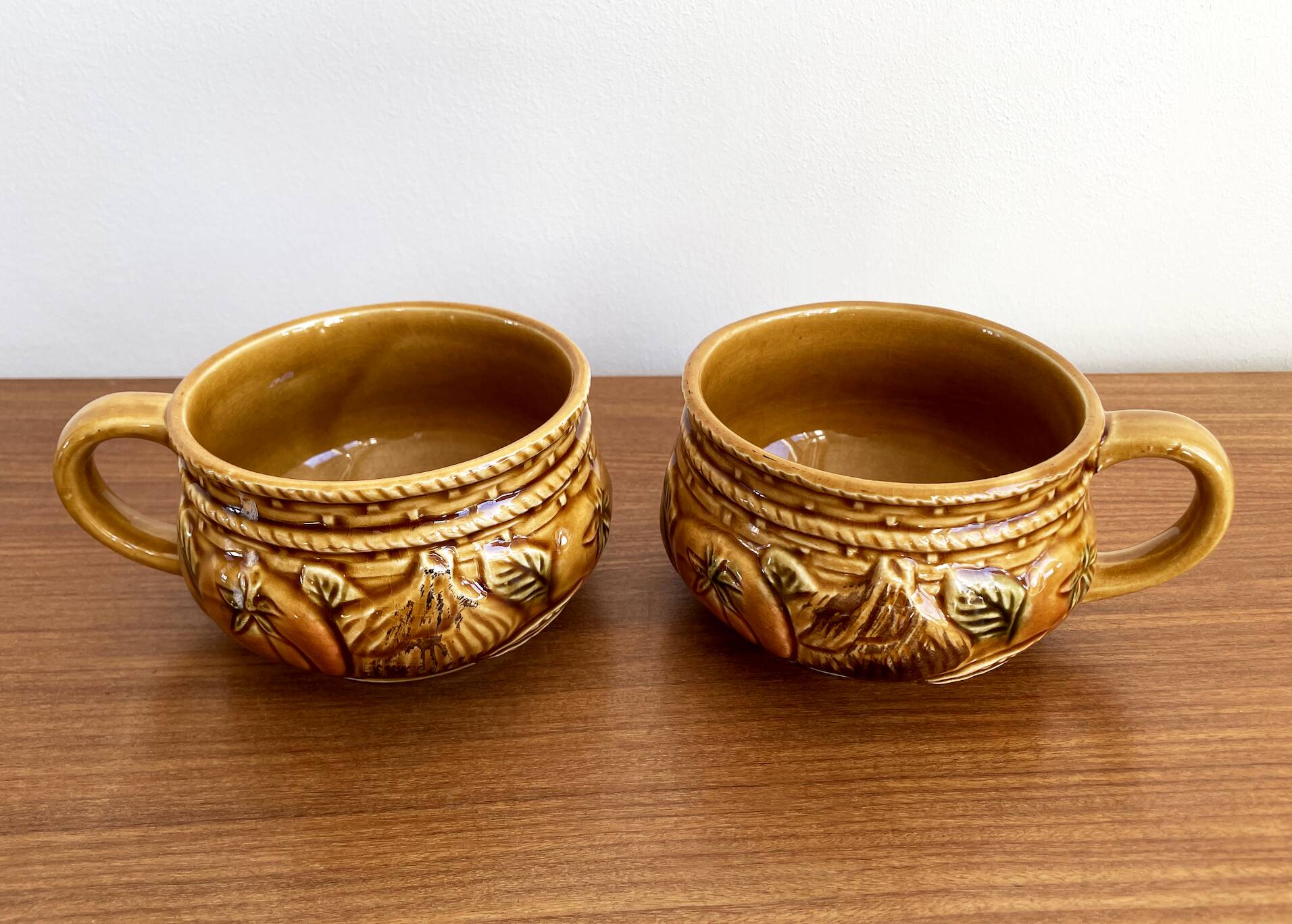 Pair of Japanese Majolica Soup Bowls Featuring Tomatoes and Onions