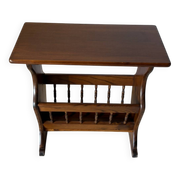 Side table, vintage turned wood magazine rack