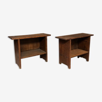 Paire de bancs art populaire en bois massif