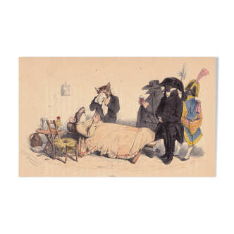 Caricature XIXE 1869 chat souris animaux jean jacques grandville deco cat mouse