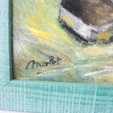 Oil on wood framed and signed Henri Merlet rooster & hen