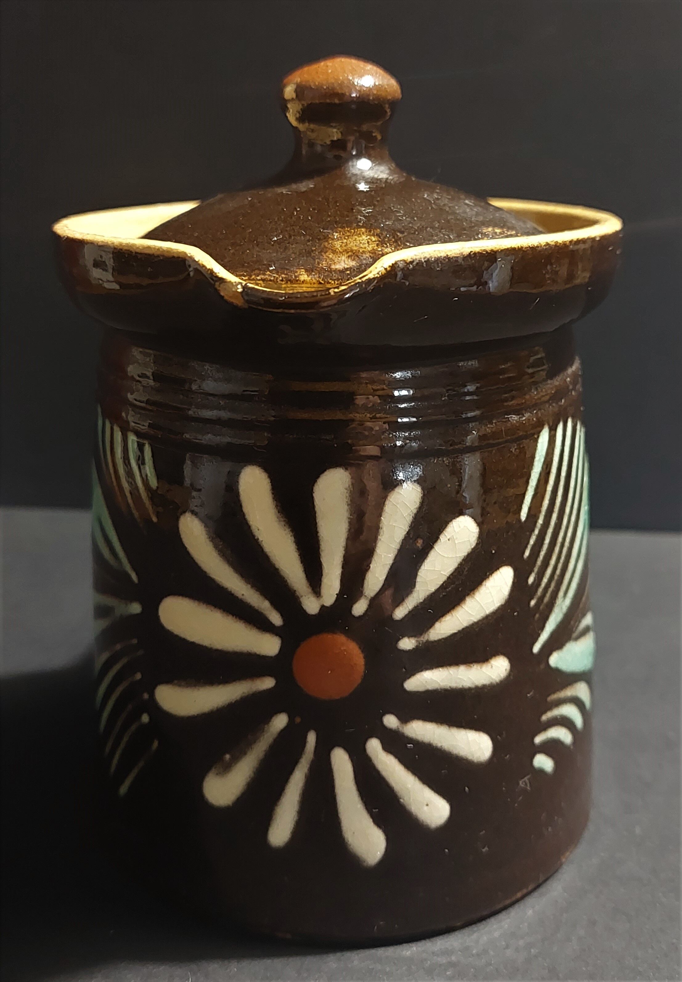 Pitcher covered glazed terracotta alsace Soufflenheim XXth