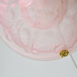 Pink Art Deco top quality pendant light with floral decorations, signed Degué