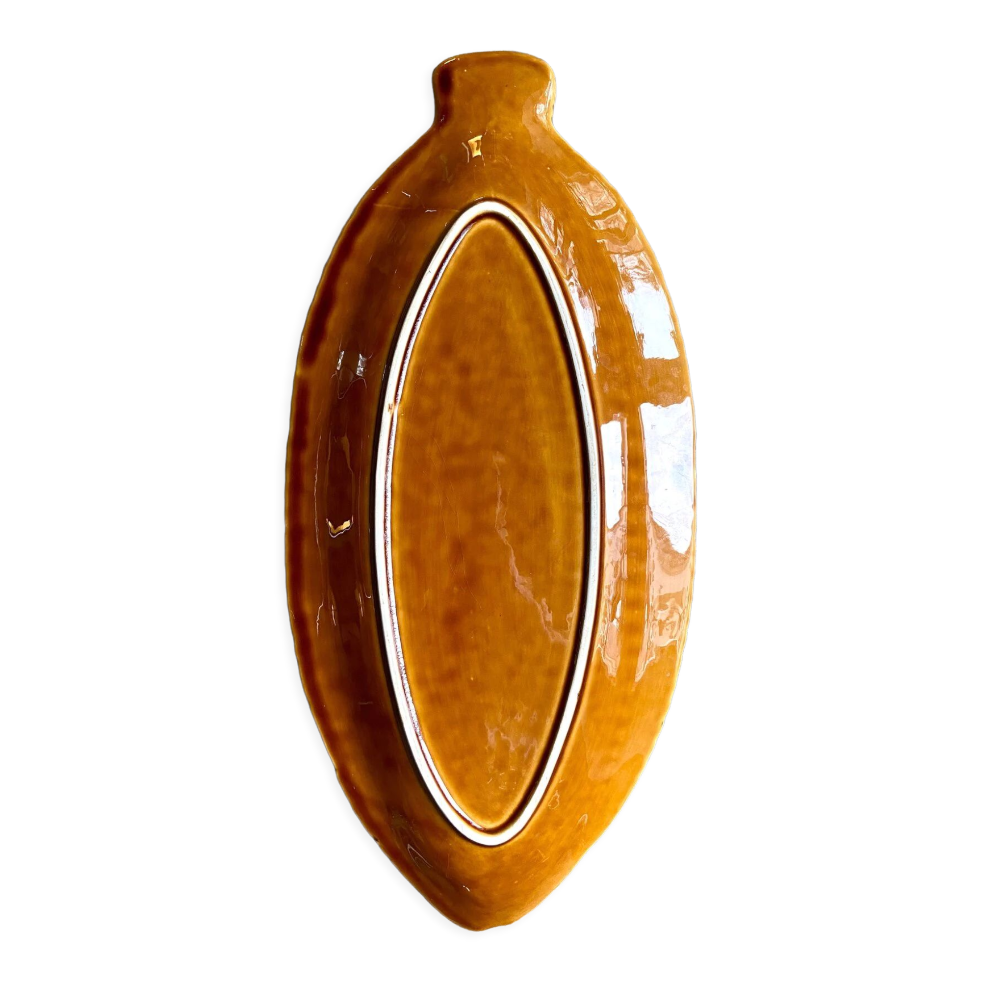 Sarreguemines fish dish in ochre glazed earthenware