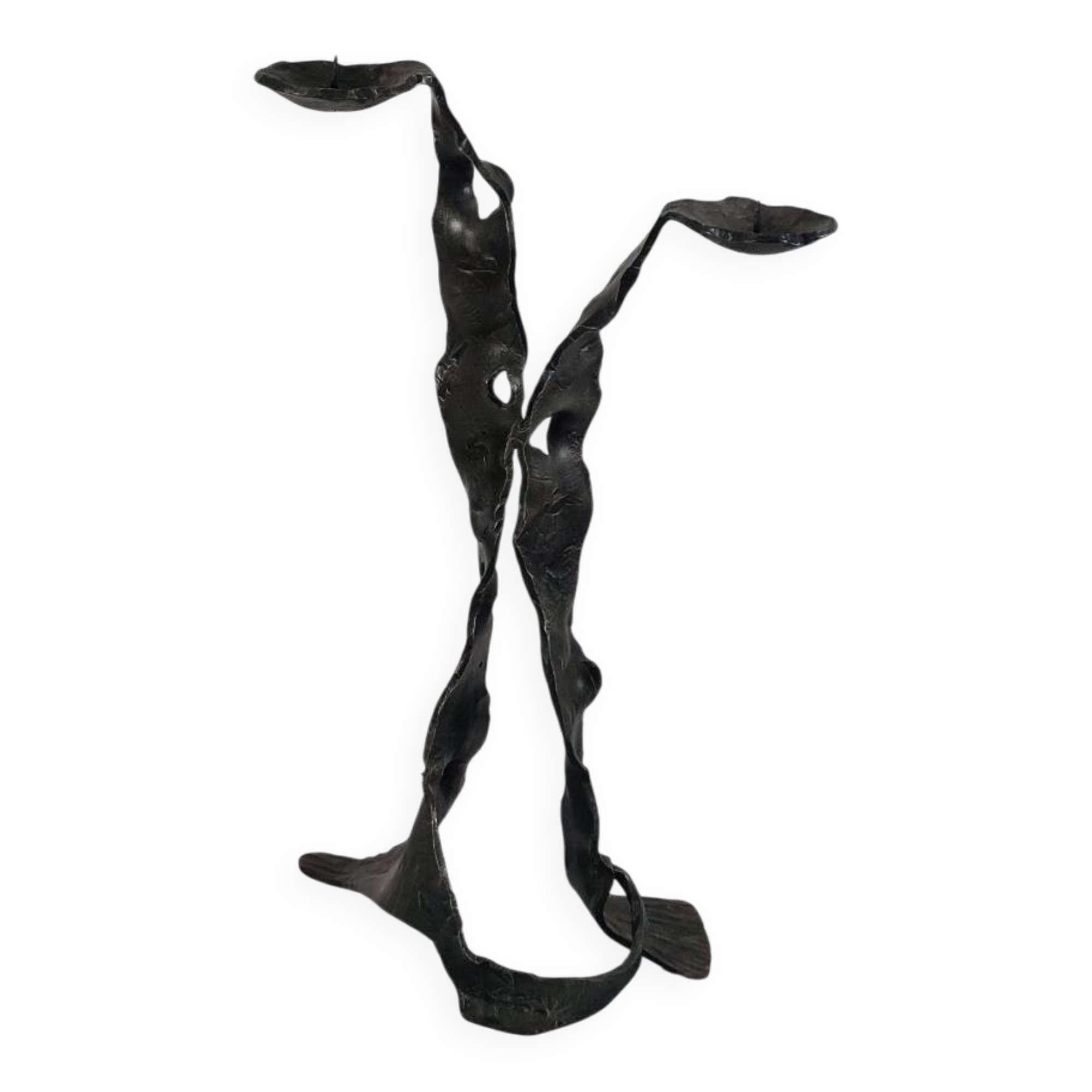 Sculptural brutalist floor candle holder made of hand-forged iron from the 1950s.