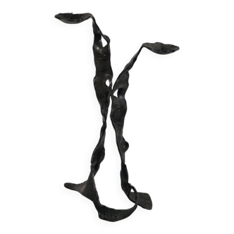 Sculptural brutalist floor candle holder made of hand-forged iron from the 1950s.