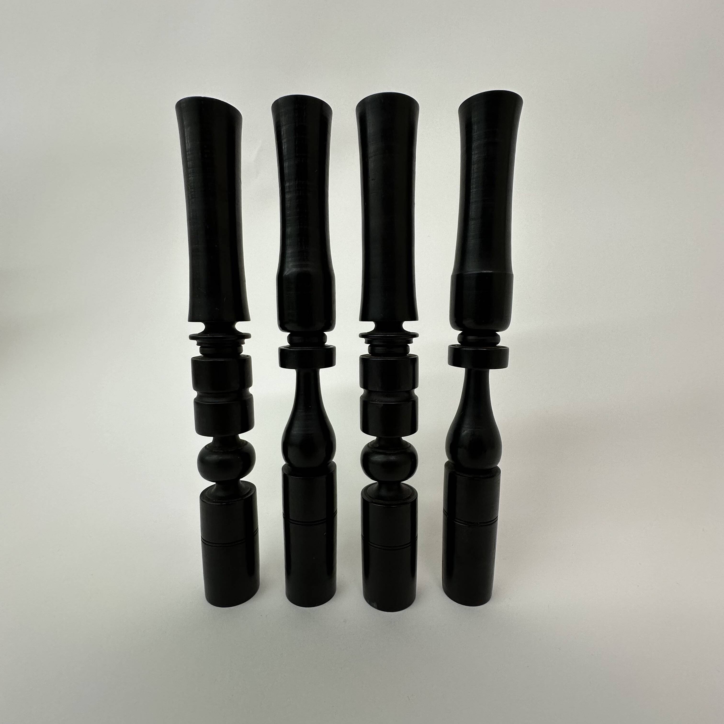 Set of 4 ebony hand turned wooden edwardian candle sticks , 1900’s