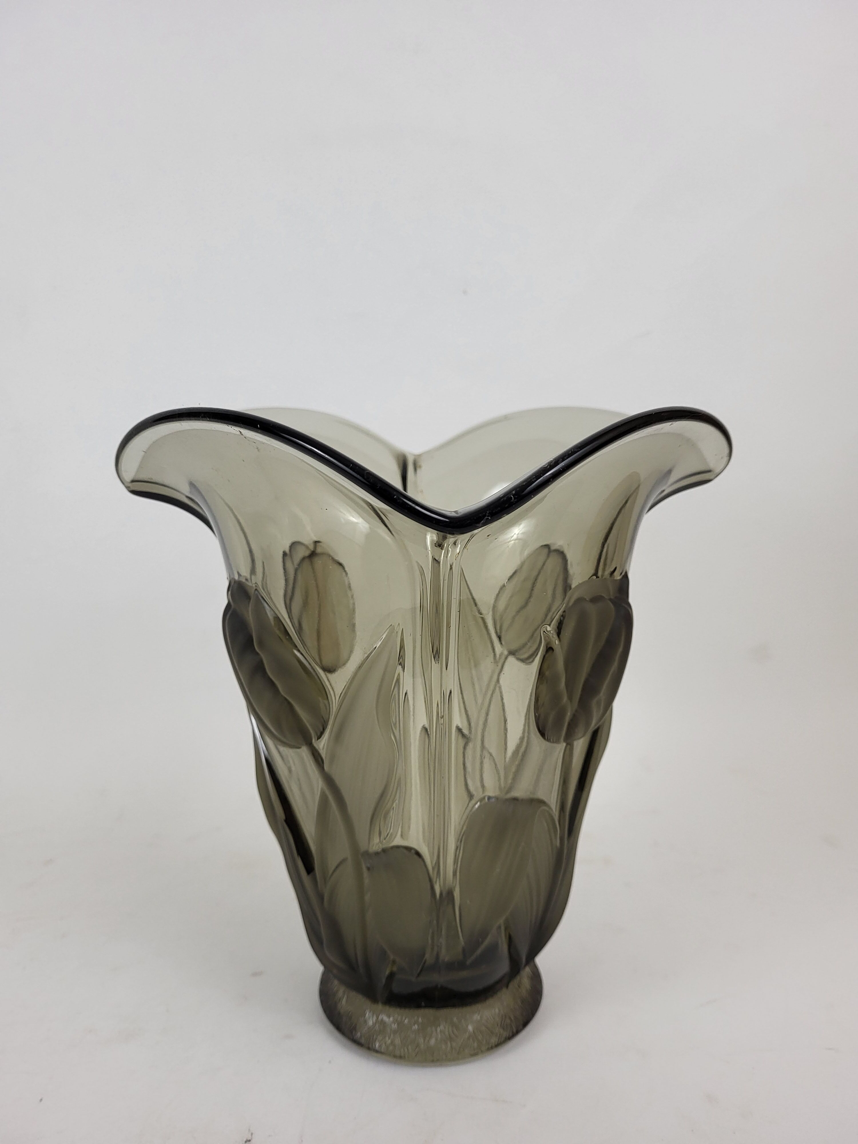 Art Deco glass tulip vase Czechoslovakia
