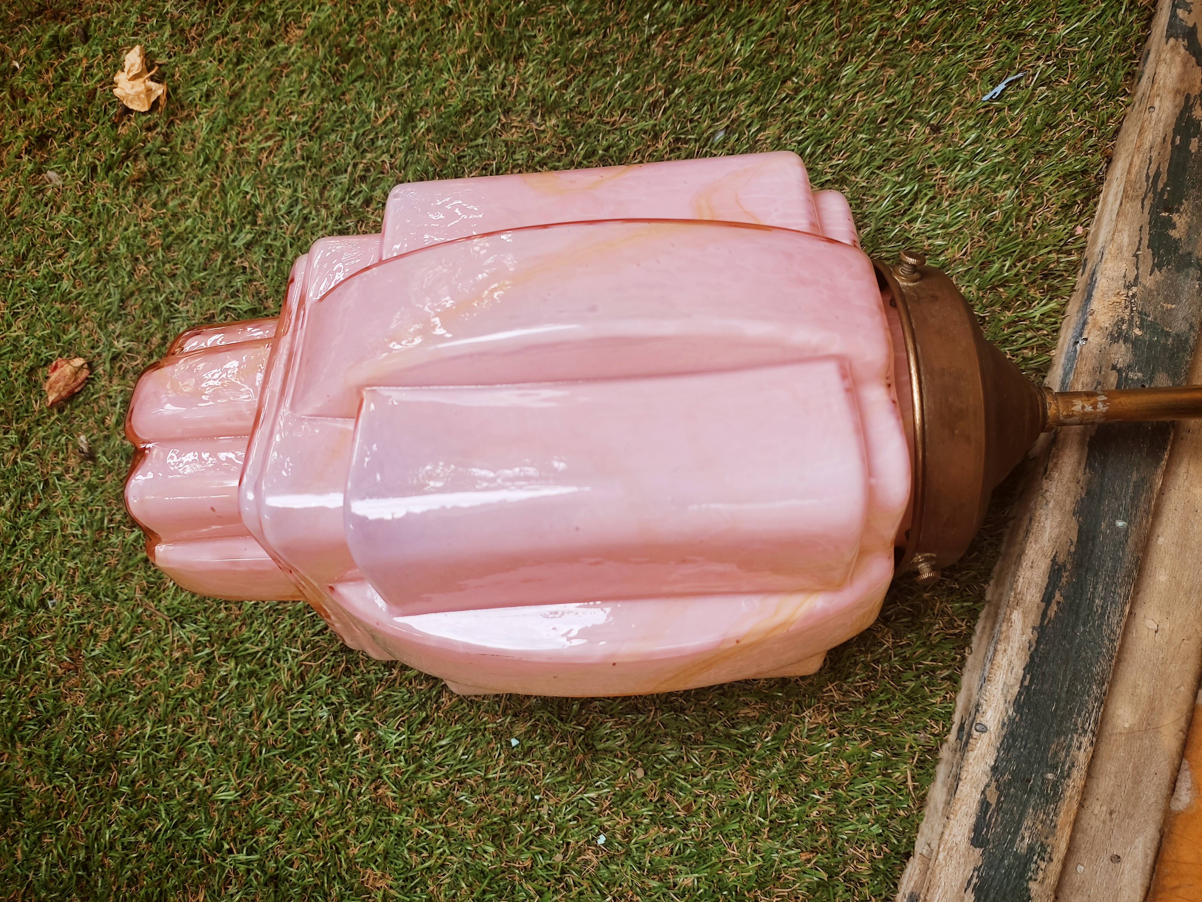 Art Deco pendant lamp in pink glass