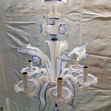 Lustre Murano en opaline blanche avec filets bleus 6 feux complet