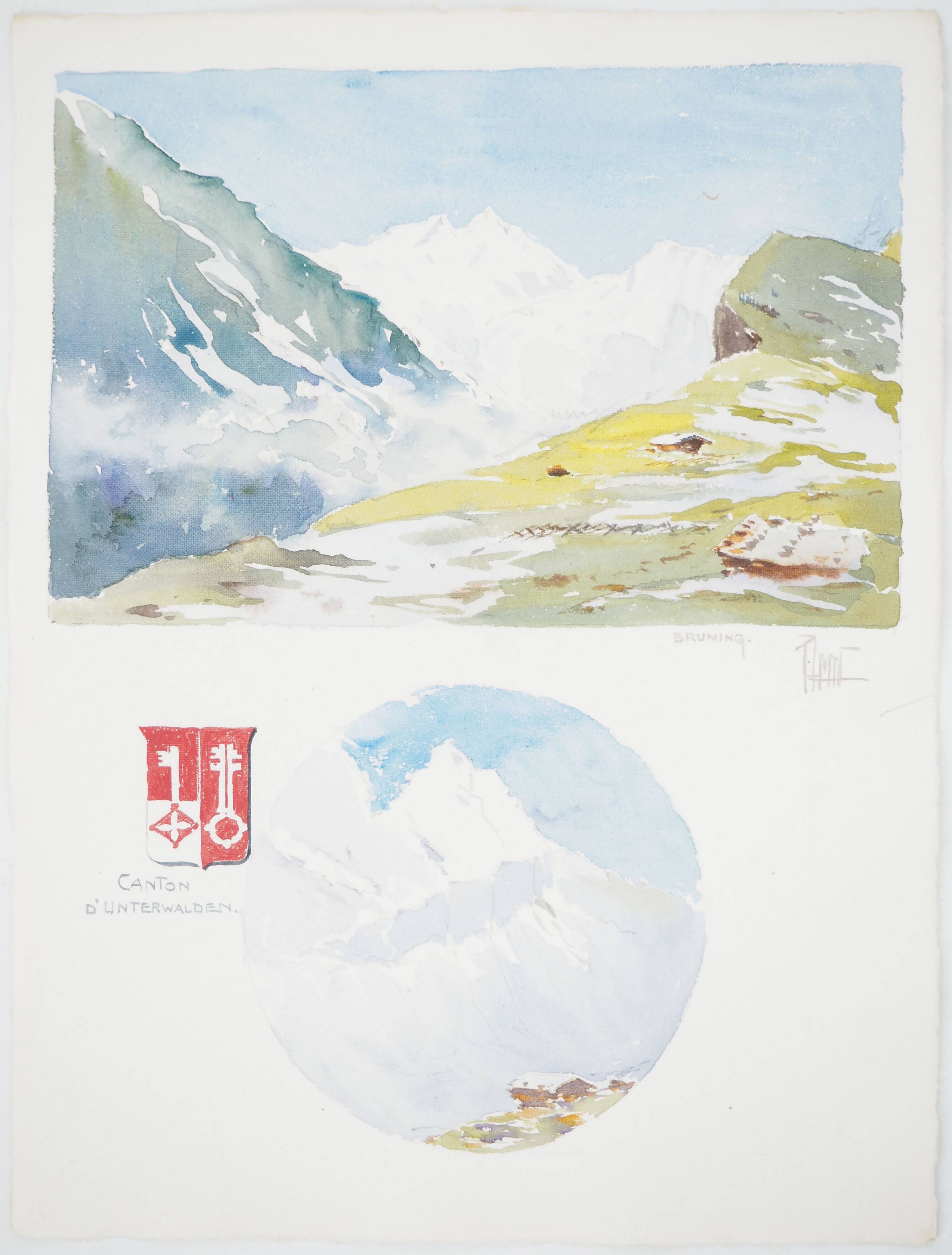 René LEVERD: Switzerland, Brüning Pass, Original signed watercolor